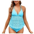 thumbnail image 1 of Women Swimsuits Solid Color Adjustable Spaghetti Strap Backless Bikini Blue Women Bathing Suits XXL, 1 of 7