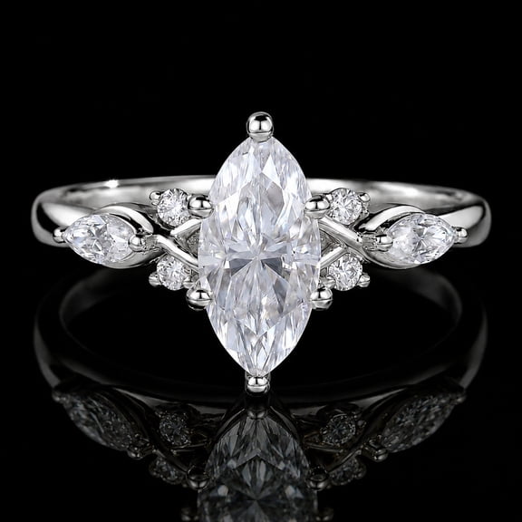 Diiro Marquise Cut Moissanite Diamond Ring 14K Vermeil Yellow Gold Floral Side Stones Engagement Wedding Anniversary Best Jewelry Gift