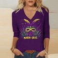 thumbnail image 2 of Dovford Mardi Gras Shirts for Women Bling Glitter Carnival Outfits V Neck Tunic 3/4 Sleeve Tops Mask Print Tees Parade Tshirt, 2 of 5