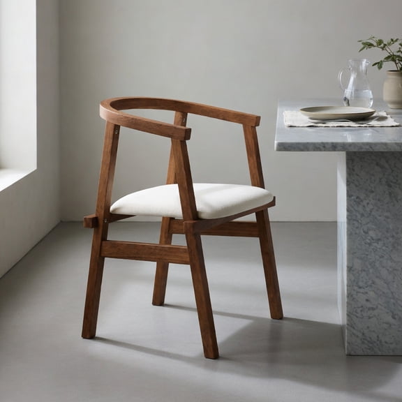 Resenkos Set of 2 Dining Chairs with Wrap-Around Armrests and Solid Rubberwood Frame, Walnut and Beige