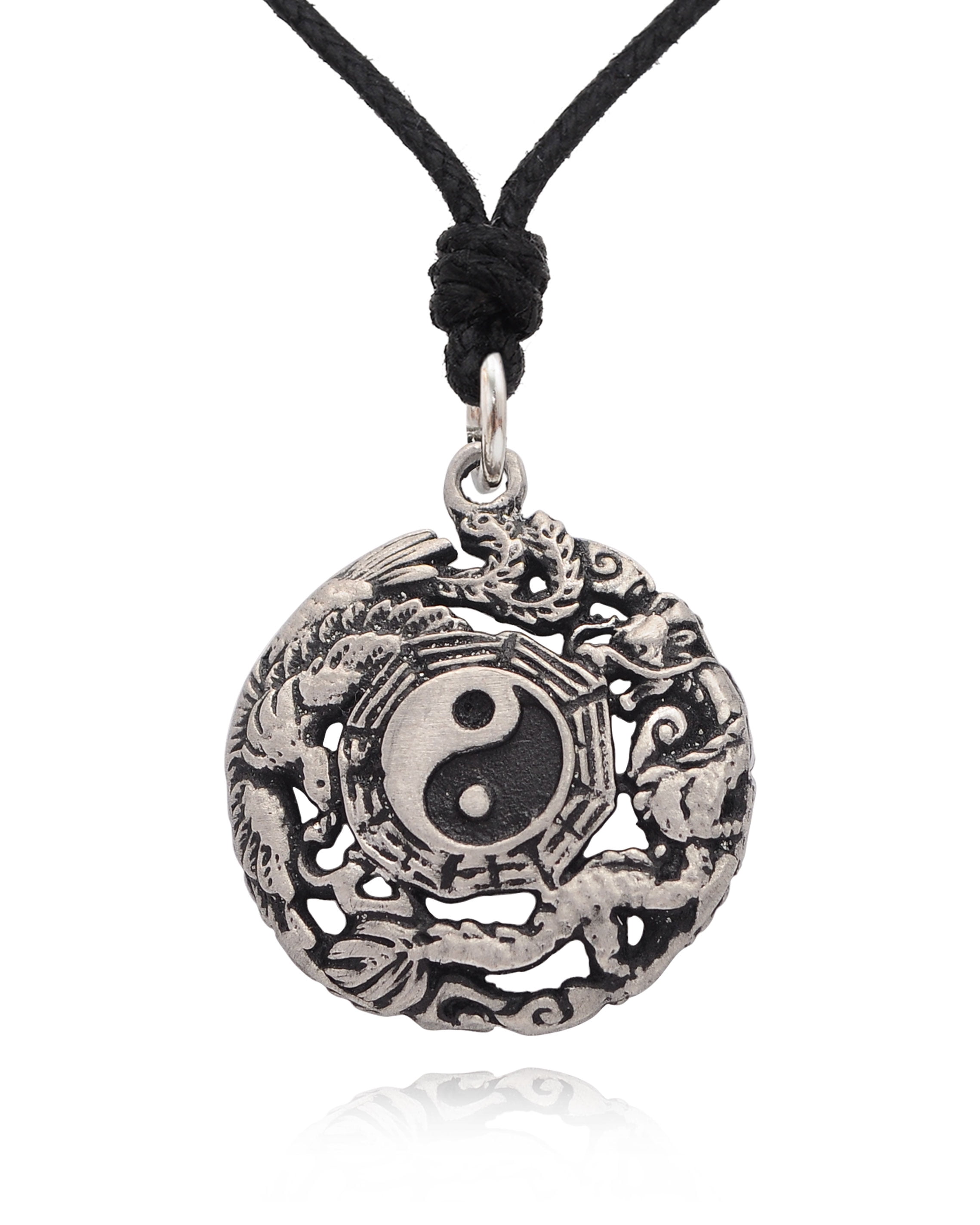 Yin Yang Symbol in White Enamel Finish on Adjustale Natural Cottn Cord