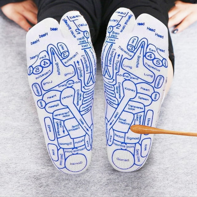 Acupoint Map Socks Set with Acupressure Pen Triangle Tool Foot Reflexology Socks Easy to Use Acupressure Socks 2 Size Massage Tools for Pain Relief