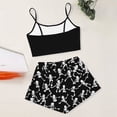 thumbnail image 4 of MEZZALL Halloween Gothic Pajama Set for Women Spaghetti Strap Skeleton Hand Print Crop Tops With Elastic Waist Shorts 2 Piece Home Sleepwear, 4 of 5