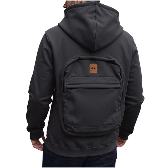 Men's Fleece Hooded Jacket Zipper Solid Color Thickened Warm Winter Outerwear Coats with Pockets