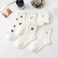 thumbnail image 3 of 5 Pairs Cute Floral Bear Frilly Socks Y2K Fairycore Flower Crew Cotton Socks Downtown Girl Aesthetic Ankle Dress Socks, 3 of 5