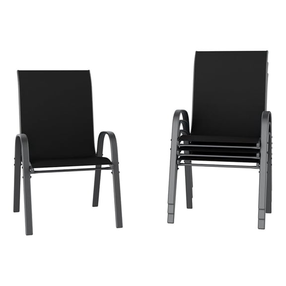 Patio Chairs Set of 4, Stackable Outdoor Dining Chairs for All Weather, Outdoor Furniture with Breathable Textilene Fabric, 350LBS Capacity, for Garden, Backyard, Deck (Black)