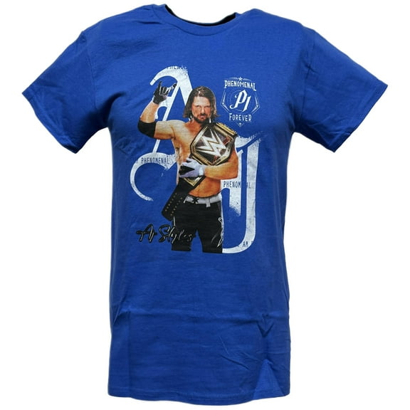 AJ Styles P1 Signature Mens Blue T-shirt WWE