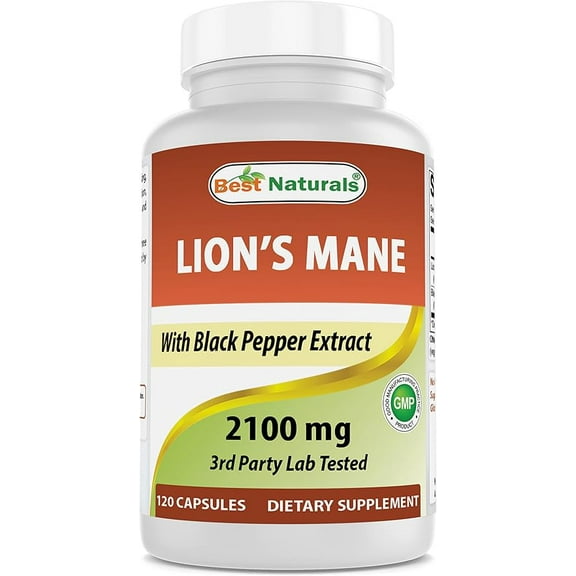 Best Naturals Lions Mane Mushroom Supplement 2100mg - 120 Capsules - Supports Mental Clarity, Focus & Immune Health - Added Black Pepper for Maximum Absorption