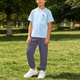 thumbnail image 2 of Cethrio Boys Active Outfit Sets, Breathable Sports Two-Piece Crew Neck Short Sleeve Summer T-Shirts and Joggers Blue Size 11-12 T, 2 of 9
