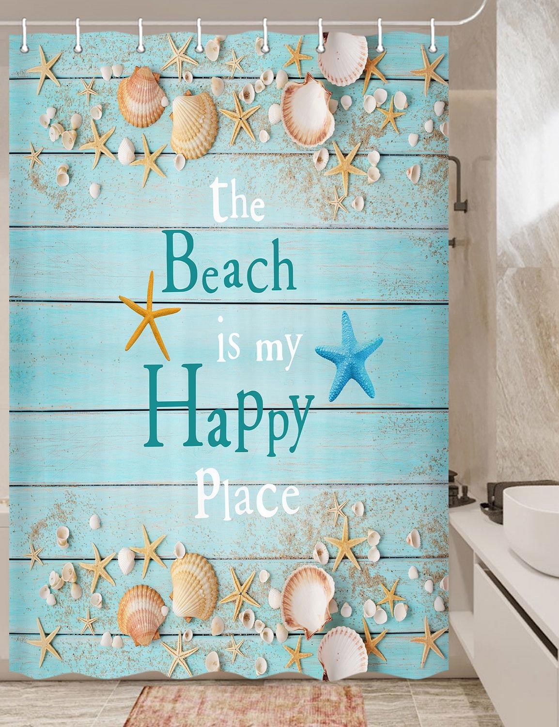 RV Shower Curtain Beach Theme, Beach Starfish Shower Curtain, Tropical