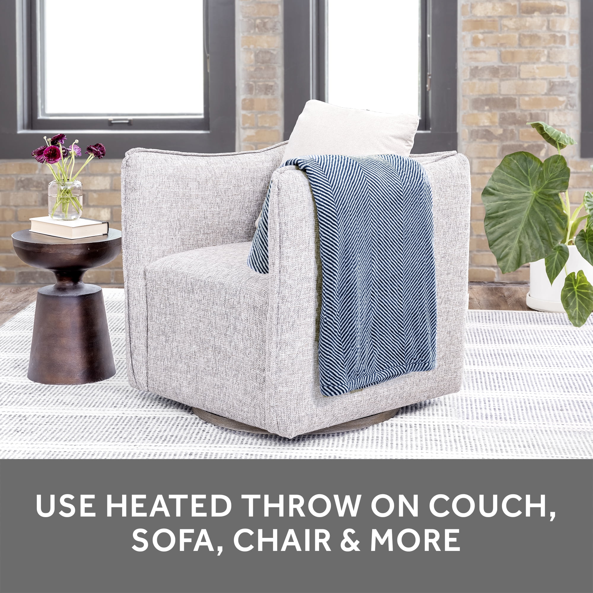 Sunbeam Herringbone Heated Throw