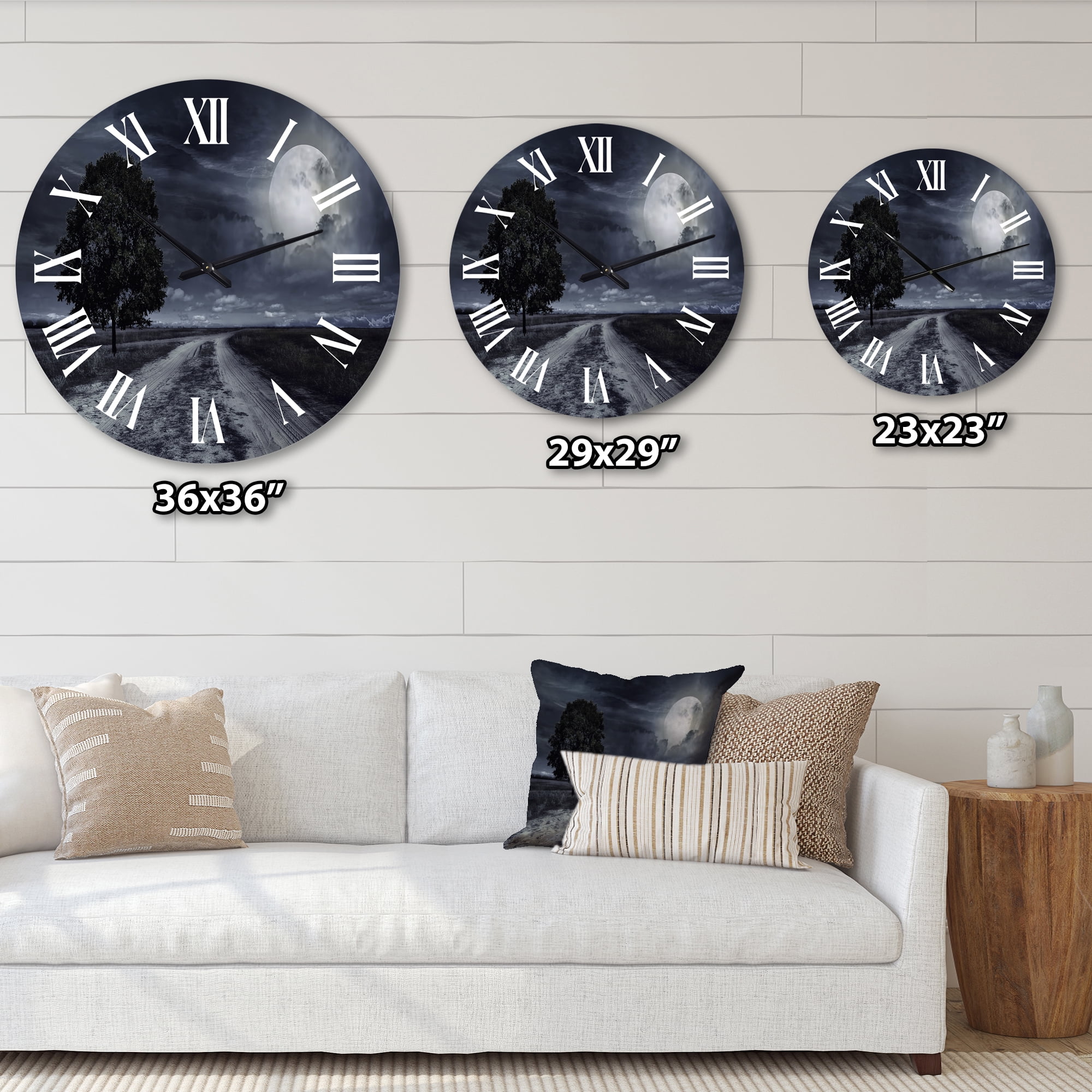 Designart 'Paved Road Under A Full Moon' Nautical & Coastal Wall Clock