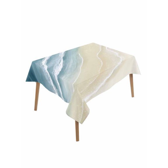 Haze Blue Beach Coastal Table Cloth, Waterproof Tablecloth for Rectangle Tables, Summer Ocean Nautical Seaside Reusable Washable Fabric Table Cover for Restaurant Kitchen Dining Tables 52"x70"