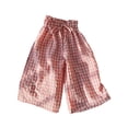 thumbnail image 3 of Zanarzt Linen Toddler Pants Girls Gingham Pants Kids Casual High Waist Plaid Trousers with Pockets 10-11 Years,Pink, 3 of 8