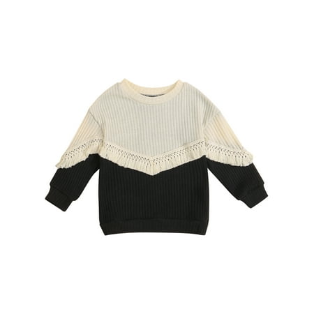 

Canrulo Autumn Toddler Girls Color Block Sweaters Cute Long Sleeve Patchwork Sweatshirts Knitted Pullovers Black White 2-3 Years