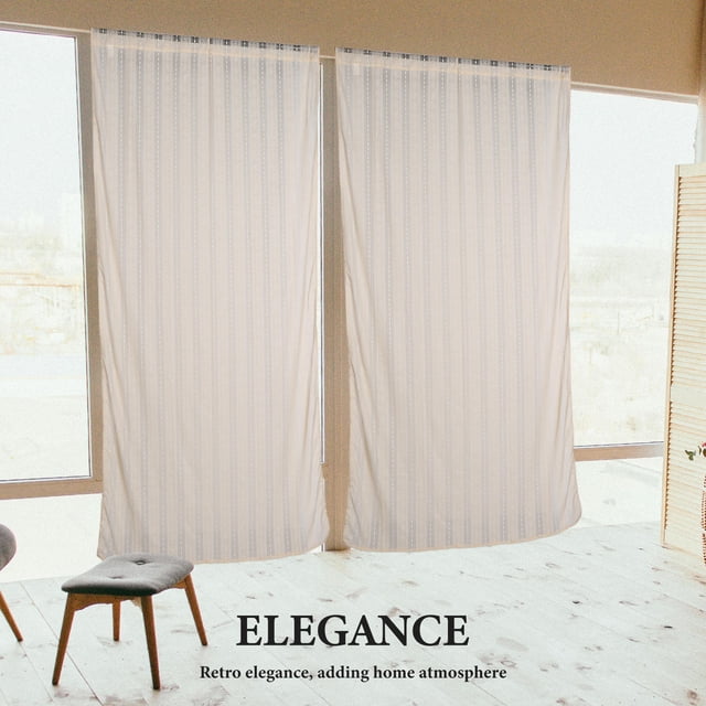 WHAMVOX 2Set Boho Drapes For Kitchen And Bathroom Beige Polyester Privacy Maintaining Embroidered Curtains