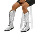 thumbnail image 5 of Pennysue Cowboy Boots For Women Silvery Knee High Western Cowgirl Boots Snip Toe Side Zipper Chunky Heel Size 10, 5 of 6