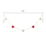 Felt Hearts and Wood Bead Garland, Red, White, and Pink, 6', Valentine's Day by My Texas House