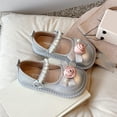 thumbnail image 2 of Viluyesy Girls Soft-Soled Mary Jane Shoes – Spring Summer Flat Dress Shoes with Bowknot, Pearl Accents, and Rose Embellishment Silver Size 13.5, 2 of 7