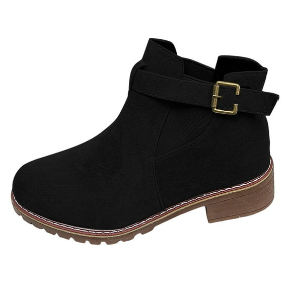 Black Ankle Boots Women Retro Solid Color Plus Size Suede Heel Belt Buckle Ankle Boot Black Booties Women Black 37