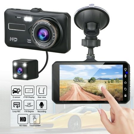 4 Inch Car Dashboard Camera, Full HD 1080P Dual Lens 170° Wide Angle Dash Cam DVR Recorder Front + Rear with HDR Night Vision Loop Recording Parking (Best Dash Cam With Parking Mode)