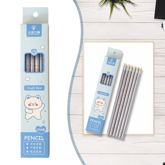 Horplkj Cute Rainbow Pencils 10 Pack, Animal Print Wood Cased Pencils with Eraser Tops for Sch Students, Blue
