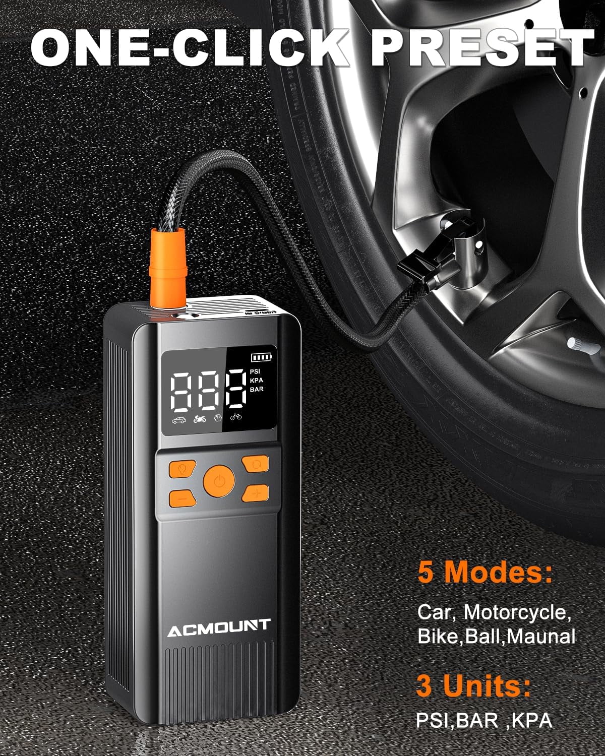 Acmount Cordless Tire Inflator Air Compressor, 150 Psi Bike Pump, Portable Electric Air Pump with Gauge for Car, Motorcycle, Bicycle, Balls