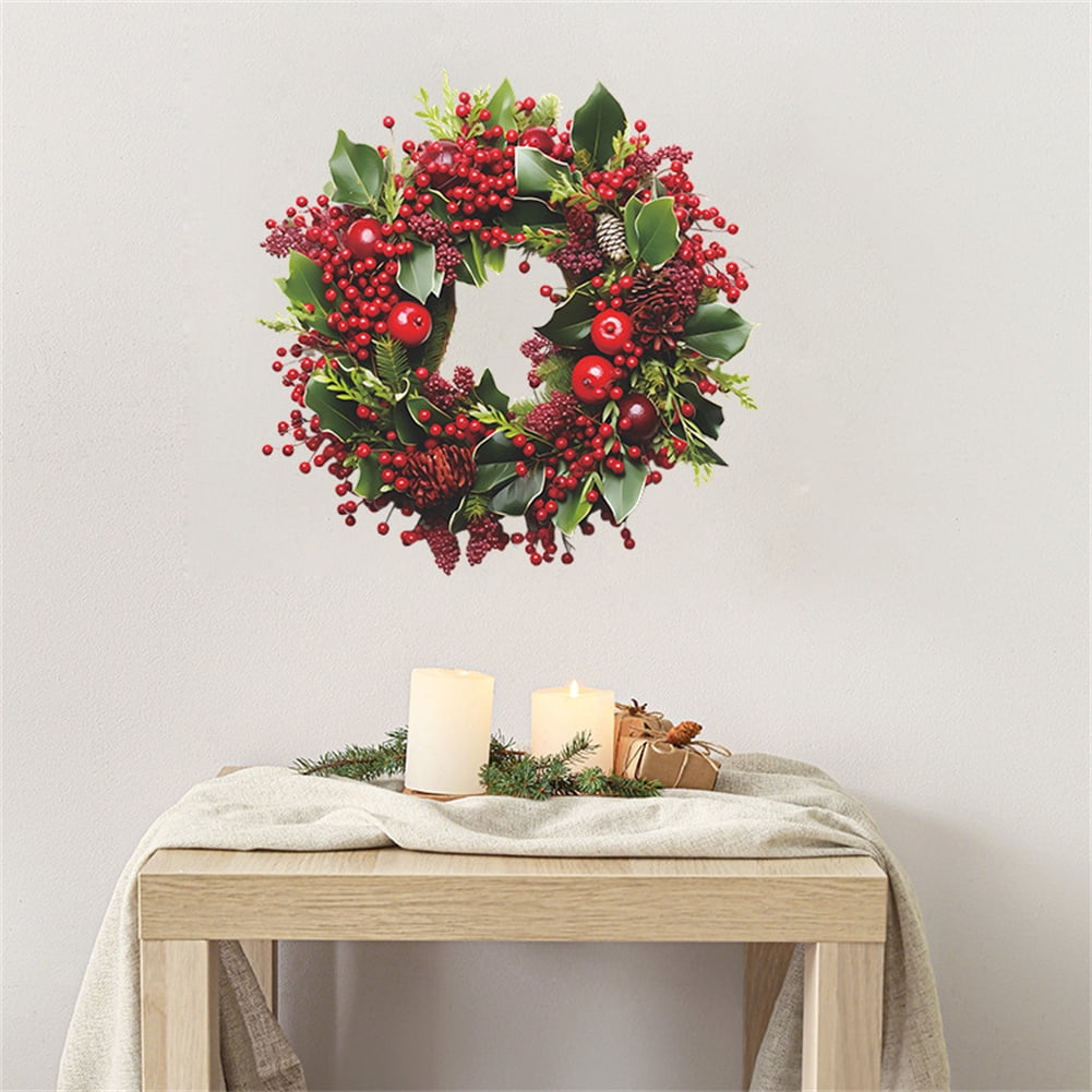 Autocollant Mural Couronne De Noël 39x39 Cm - Décalcomanie PVC Pour Salon, Chambre, Fenêtre, Décoration Fête - 11