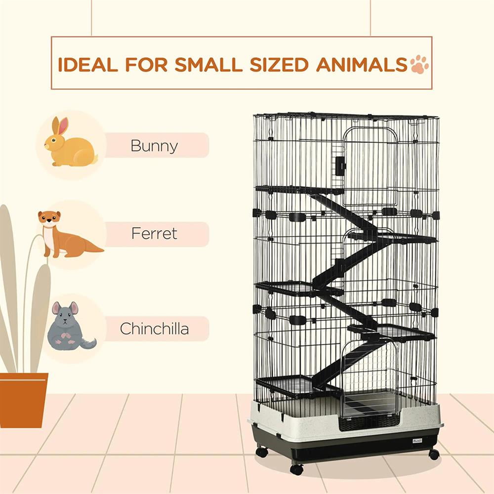 Topcobe 32"L 6-Level Small Animal Cage Rabbit Hutch with Universal Lockable Wheels, Slide-out Tray for Bunny, Chinchillas, Ferret, Indoor Outdoor Pet Shelter, Small Animal Habitat, Black