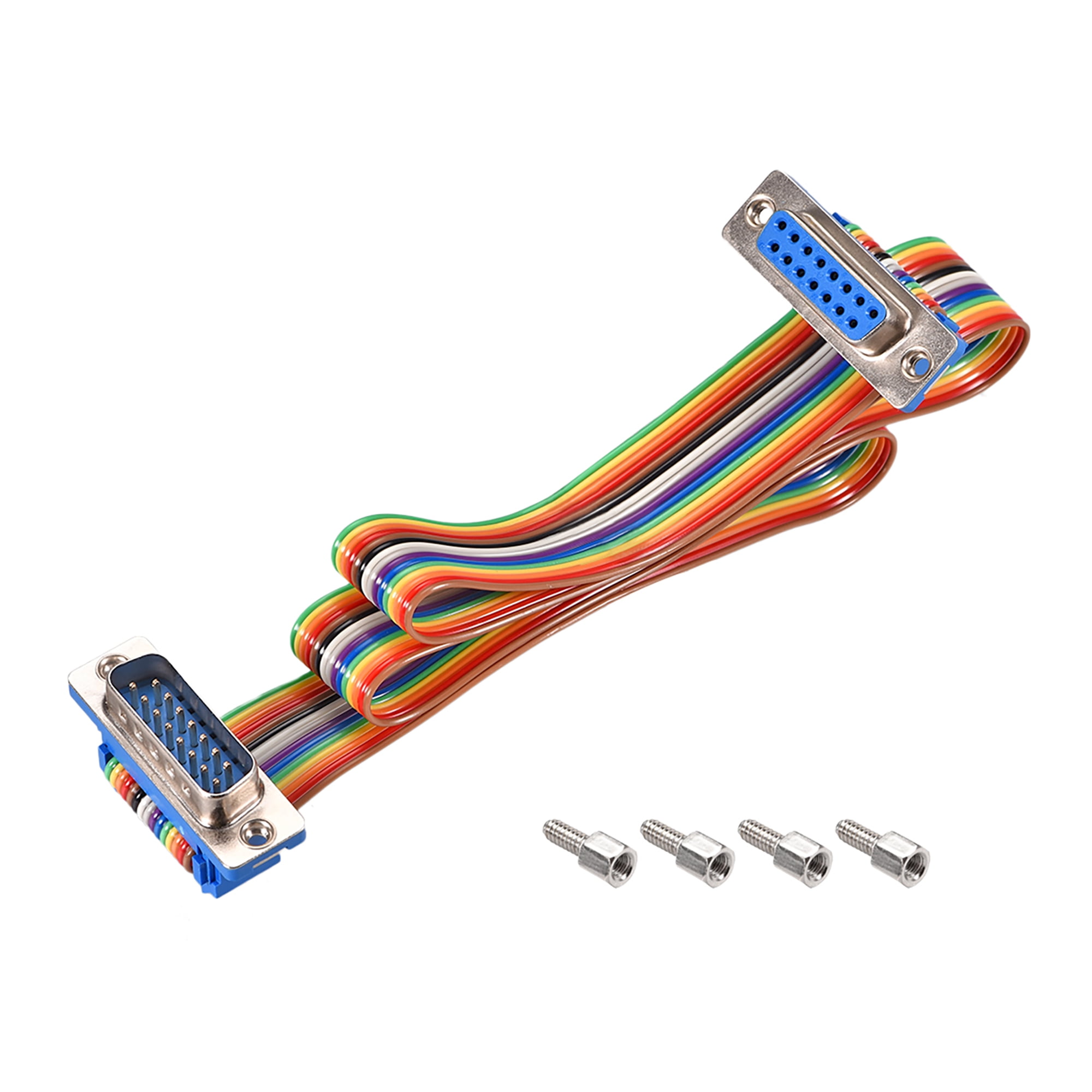 IDC Rainbow Wire Flat Ribbon Cable DB15 Male to DB15 Female Connector 2.54mm Pitch 19.7inch Long