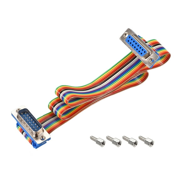 Uxcell DB15 Male to DB15 Female IDC Rainbow Wire Flat Cable Connector Ribbon Multicolor 1pcs