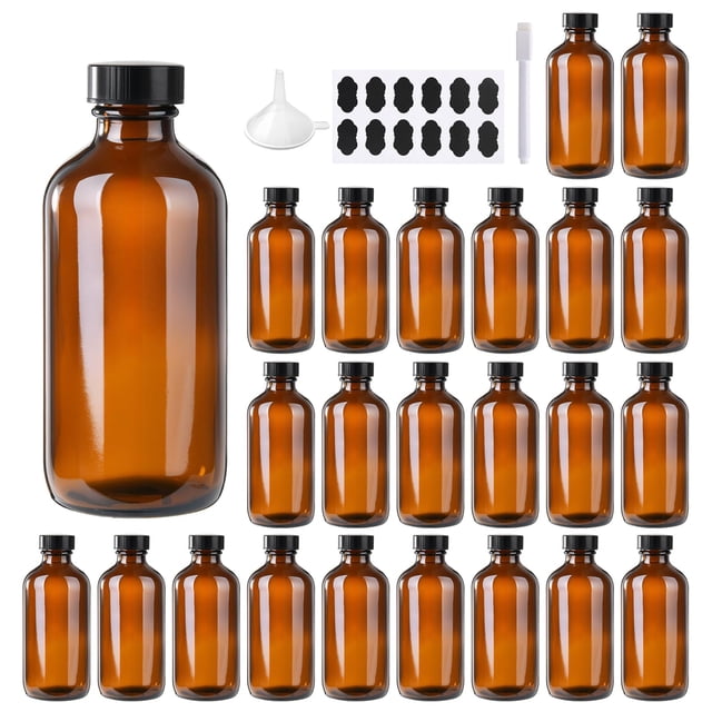 BPFY, paquete de 24 botellas de vidrio Boston ámbar de 120 ml con tapas