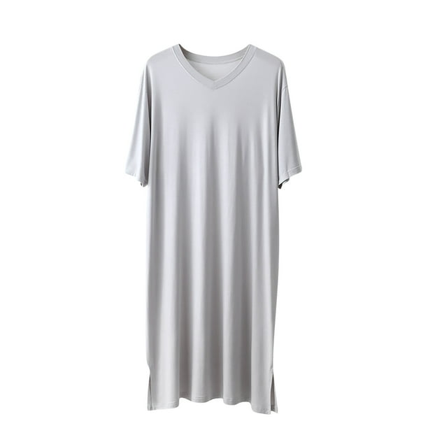 Batas de algodón para hombre, pijama de cuello holgado, color liso, fino, para el hogar, camisón de algodón para hombre