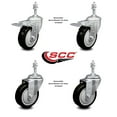 thumbnail image 2 of 4 Inch Black Polyurethane Swivel 3/8 Inch Stem Caster Set 2 Total Lock Brake SCC, 2 of 2
