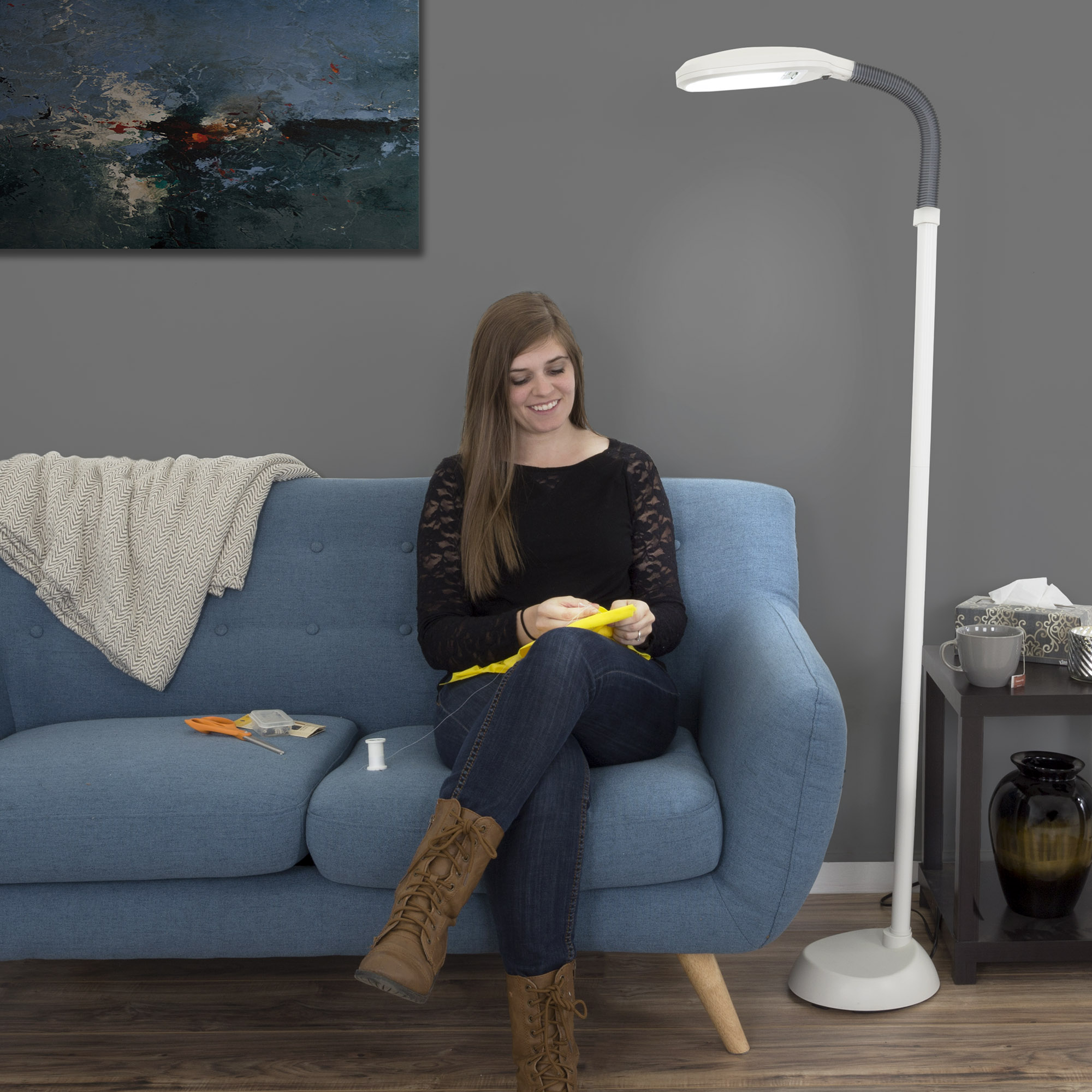Lavish Home Adjustable Floor Lamp - 6ft Full Spectrum Natural Sunlight Lamp with Bendable Neck (Beige)