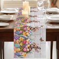 thumbnail image 3 of Easter Bunny Table Runner, Colorful Eggs Spring Tulips Flower Grey Wooden Washable Cotton Linen Table Runners 60 Inches Long, Dresser Scarf Runner for Coffee/TV Stands/Kitchen/Cabinets 13''x60'', 3 of 9