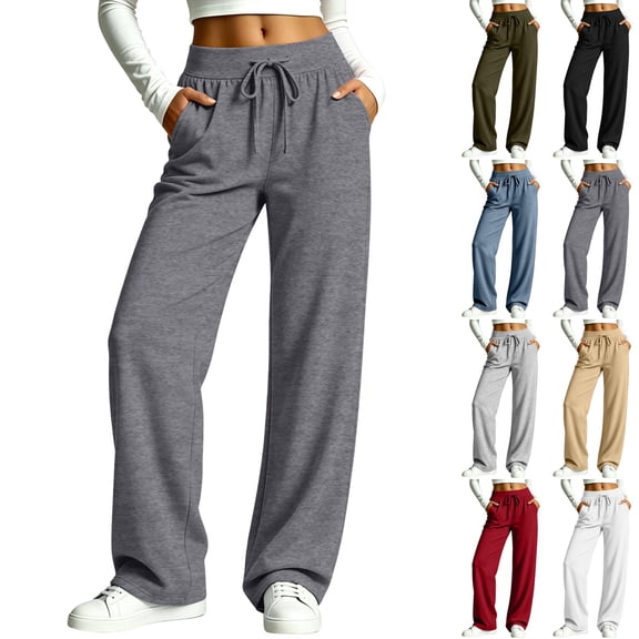 Sentuca Sweatpants for Women Drawstring Baggy Wide Leg Pants with Pockets Casual Lounge Loose Comfy Trousers Dark Gray 3XL