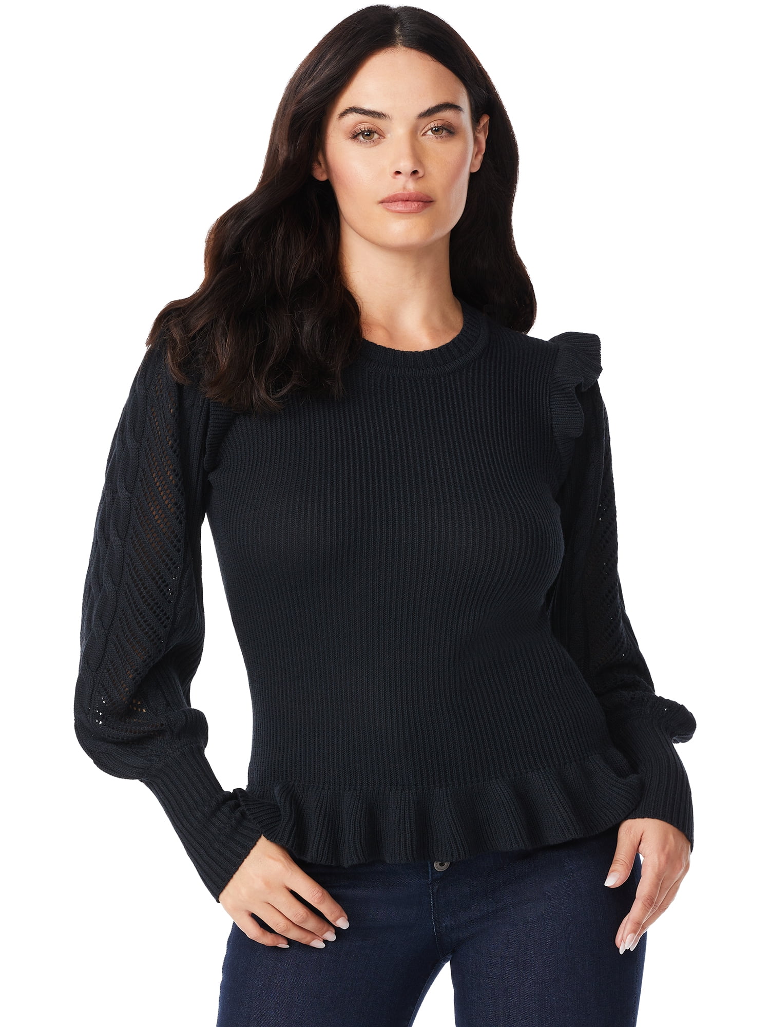 Sofia Jeans by Sofia Vergara Women's Pointelle Sleeve Sweater - Walmart.com