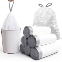 Drawstring 4 Gallon Trash Bag, Pre-separated Small Garbage Bags Bathroom Trash Bags, Unscented White 4 Gal Trash Can Liners 150 Count