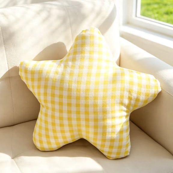 Honmine Grids Fabric Five Pointed Star Plushie Pillow, Lumbar Support Cushion Sofa Decorative Throw Pillow, Soft Star Pillow for Bedroom, Living Room, Sofa, Couch