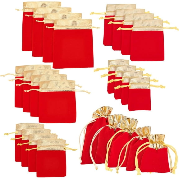 32pcs Velvet Bags with Drawstrings 5 SizesGift Bags Red Jewelry Pouches Drawstring Bags Velvet Present Bag Party Favor Storage Bag forFavor Birthday Wedding