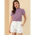 thumbnail image 3 of INSPIRE CHIC Blusa Tops De Lunares Volante Fruncido Manga Corta Cuello Alto Para Mujeres Morado XS, 3 of 6