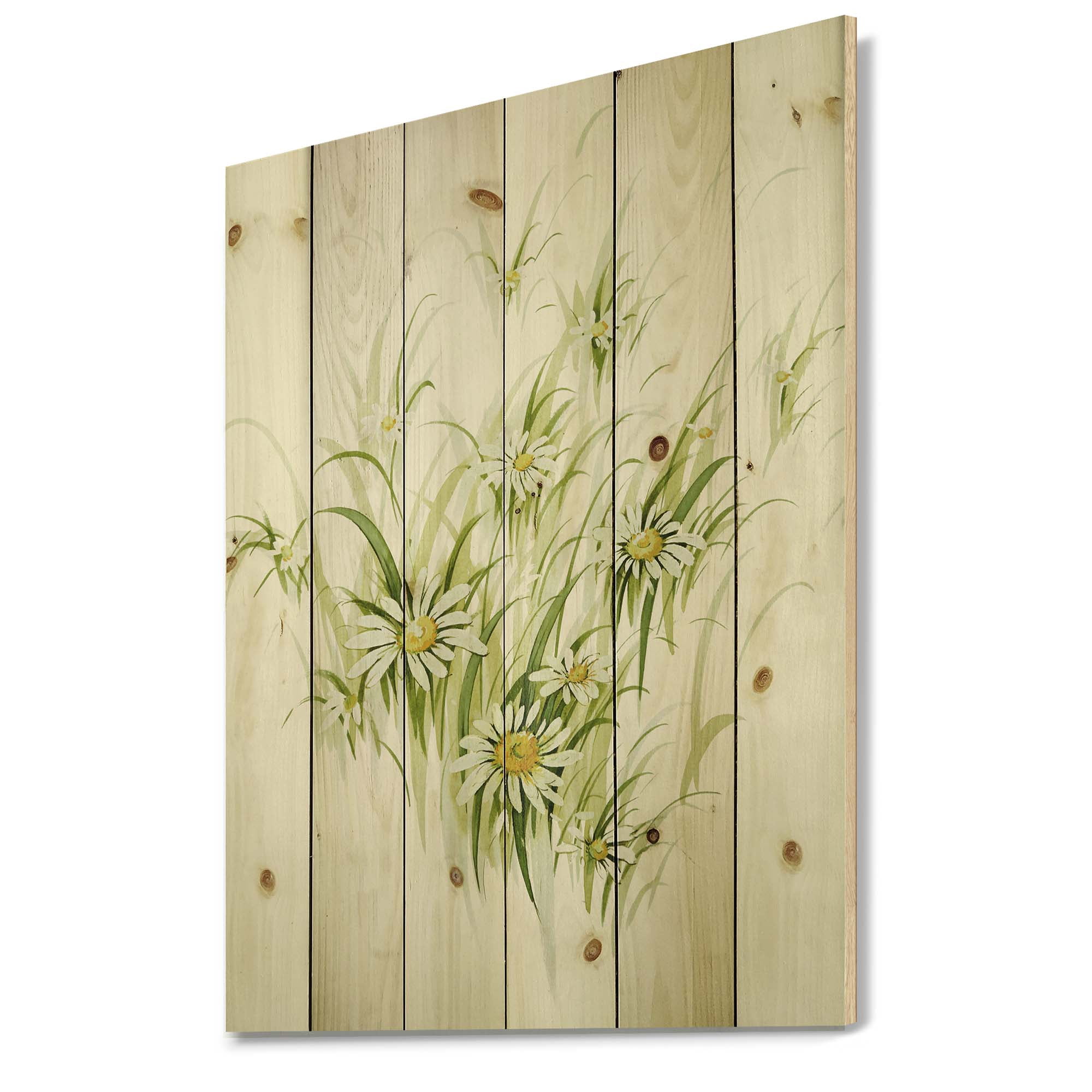 Designart 'Abstract Retro Drawing of Flowers I' Vintage Print on Natural Pine Wood