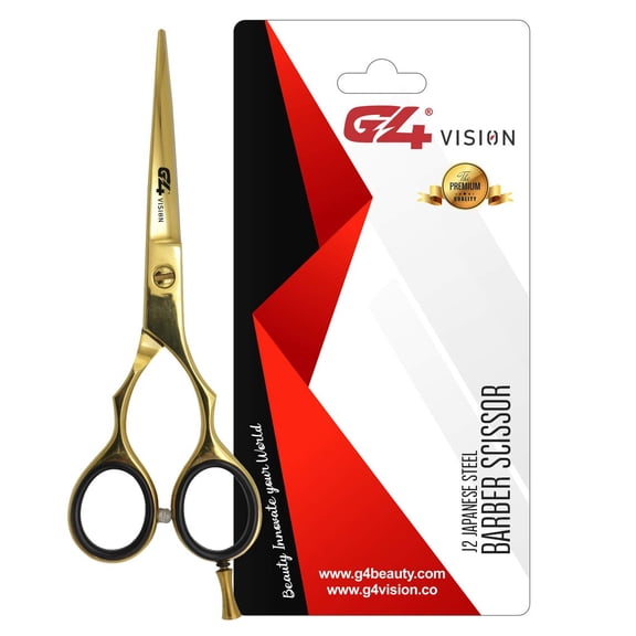 G4 J2 Japanese Steel Barber Hair Cutting Scissors Shears Tempered Stainless Razor Sharp Mustache Haircut Hairdresser (5.5 inch, Gold)…