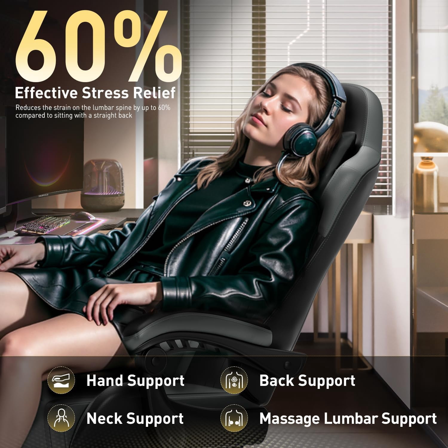 HLDIRECT Ergonomic High Back Gaming Chair with Pocket Spring Cushion, Game Chair with Footrest & Lumbar Massage, Gamer Chair, Computer Chair for Adults, Black & Gray