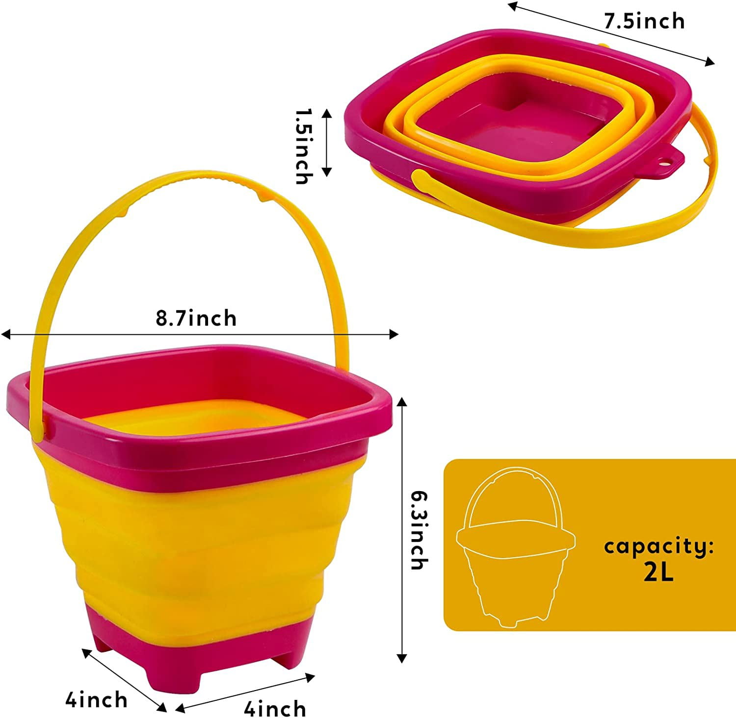 Zooawa Beach Bucket Sand Toy for Kids, 10 Pack Kids Foldable Sand Bucket,  Collapsible Beach Buckets and Beach Shovels Set for Sand Beach Play(3