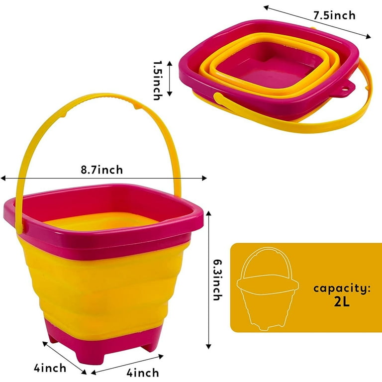 Lanboon Sand Bucket Beach Bucket Pail, 3 Pack Collapsible Bucket Kids Sand Pail, Silicone Sand Buckets for Kids Beach Toys, Foldable Bucket Summer