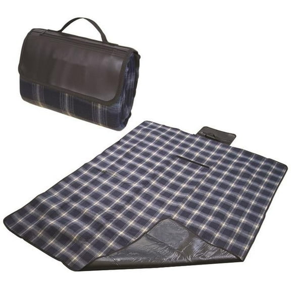 Fleece Blanket - Navy Plaid with Koskin Pocket