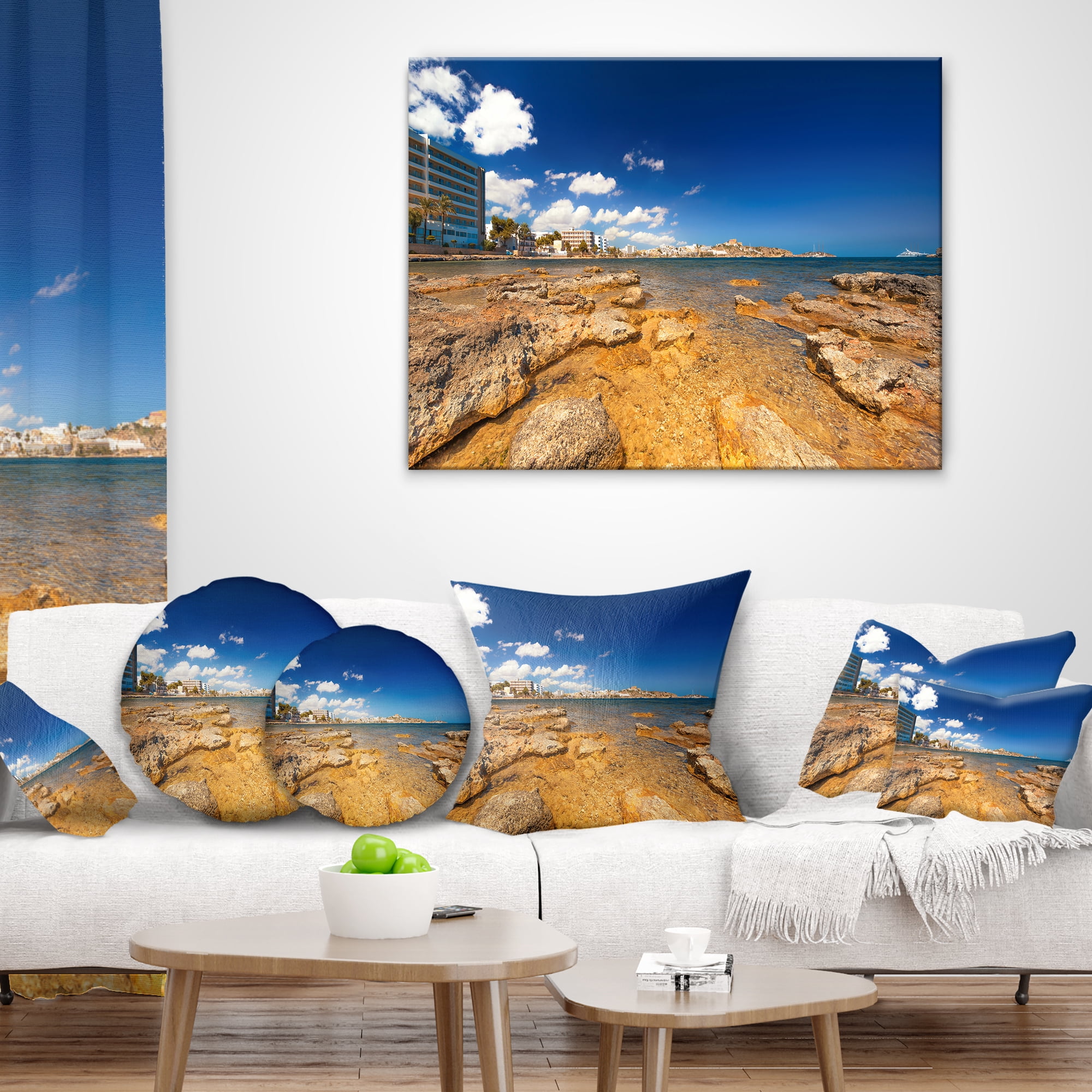 Designart Paradise Beach in Ibiza Island - Seashore Photo Throw Pillow - 12x20