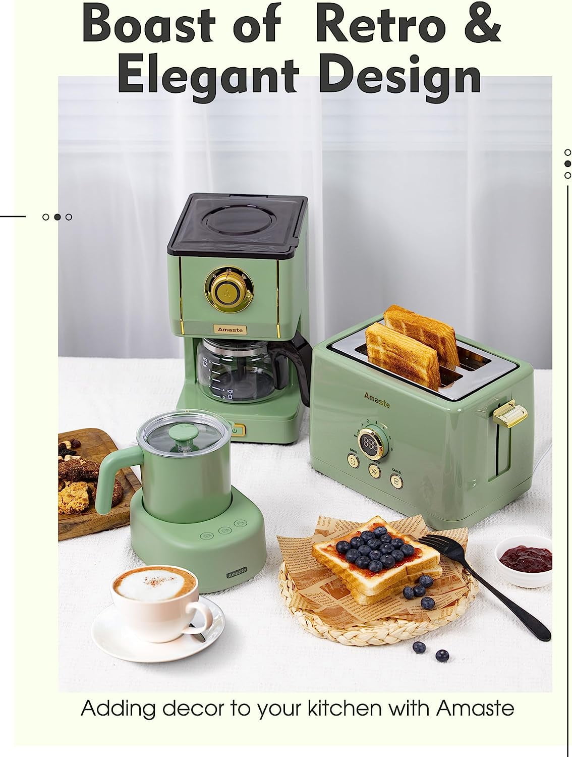 Drip Coffee Maker, Coffee Machine with 25 Oz Glass Coffee Pot, Retro Style Coffee Maker with Reusable Filter & Three Brewing Modes, 30minute-Warm-Keeping, Matcha Green